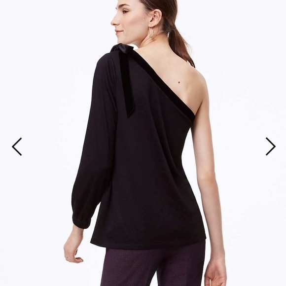 NWT LOFT Black Velvet Tie One Shoulder Top - Picture 3 of 4